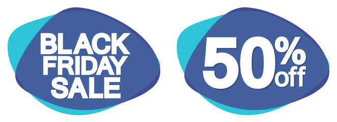 Black Friday Sale, 50% off, banners design template, discount tags, season offers, vector illustration