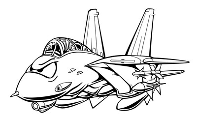 Classic Fighter Jet Aircraft Cartoon Vector Illustration