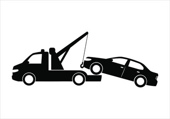 Tow truck city road assistance service evacuator. Parking violation. Road sign - no Parking. Sign of a tow truck. Vector illustration