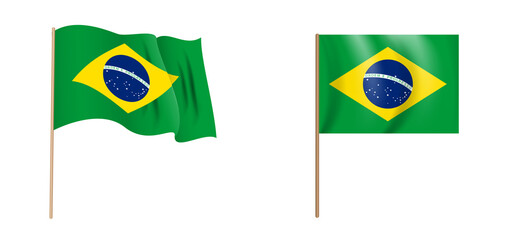 colorful naturalistic waving Brazilian flag. Vector Illustration