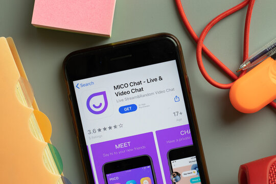 New York, USA - 28 September 2020: MICO Chat mobile app logo on phone screen close up, Illustrative Editorial