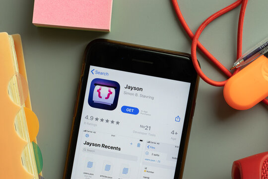 New York, USA - 28 September 2020: Jayson mobile app logo on phone screen close up, Illustrative Editorial
