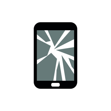 broken phone icon, isolated drawing of a phone with shards on the screen