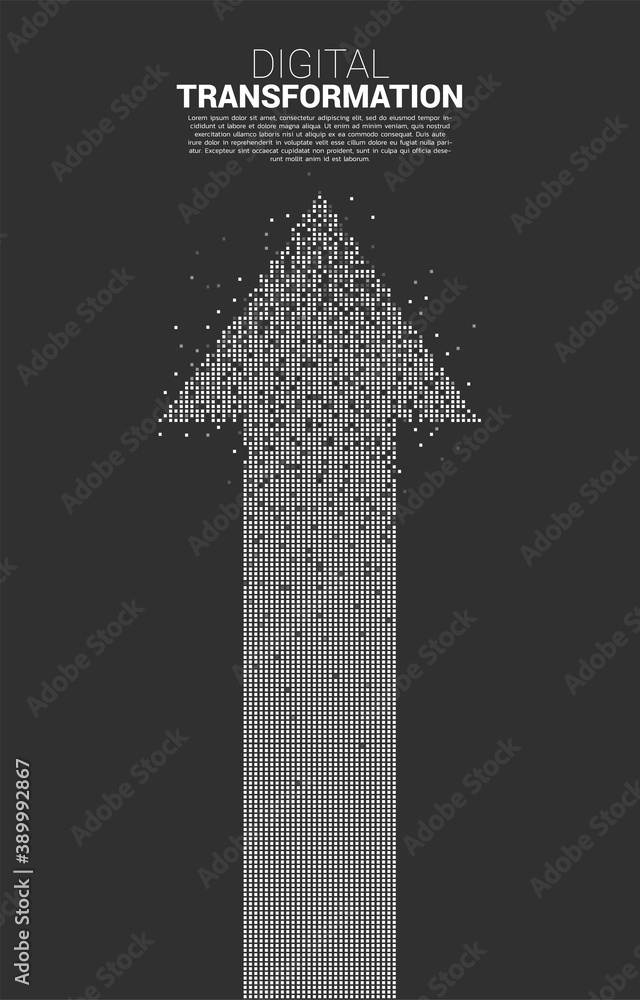 Poster arrow line from dot square pixel. concept of digital transformation of business.