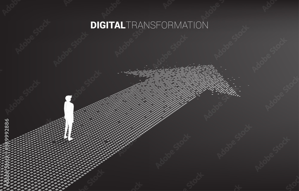 Aufkleber silhouette of businessman standing on the arrow from pixel. concept of digital transformation of bus