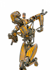 mega drone soldier robot is running close up view