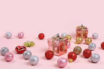 Christmas decorations, postcard, banner for showing, minimal holiday concept, modern new year...