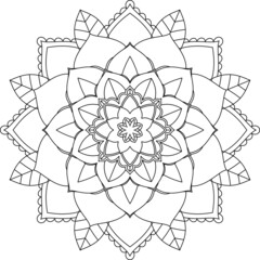 Obraz premium Easy Mandala coloring book simple and basic for beginners, seniors and children. Set of Mehndi flower pattern for Henna drawing and tattoo. Decoration in ethnic oriental, Indian style.