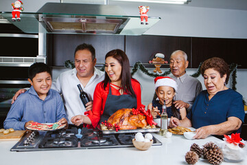 Mexican family at Christmas eve dinner