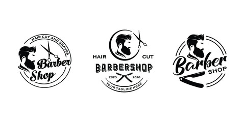 Simple vintage barbershop logo design set inspiration template