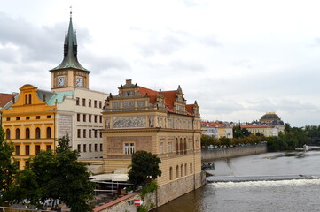Fototapeta na wymiar Prague view of Old Town from the Charles Bridge over the River Vltava