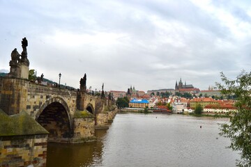 Fototapeta premium Prague Castle and Lesser Town as seen trom the Charles Bridge of the Vltava River