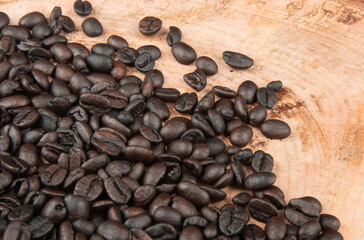 Roasted coffee beans. Detail view of the texture.