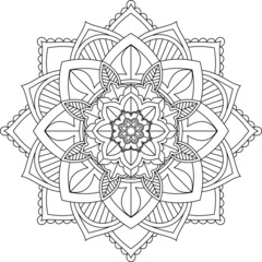 Fototapeta premium Easy Mandala coloring book simple and basic for beginners, seniors and children. Set of Mehndi flower pattern for Henna drawing and tattoo. Decoration in ethnic oriental, Indian style.