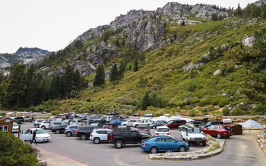 EMERALD BAY, CALIFORNIA, UNITED STATES - Oct 07, 2020: Emerald Bay Parking Area full