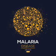 Creative (Malaria) disease Banner Word with Icons ,Vector illustration.
