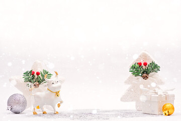 Fototapeta na wymiar Christmas toy Bull symbol of the new year 2021, festive concept 