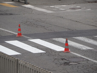 road works with traffic cones