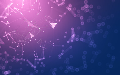 Abstract background. Molecules technology with polygonal shapes, connecting dots and lines. Connection structure. Big data visualization.