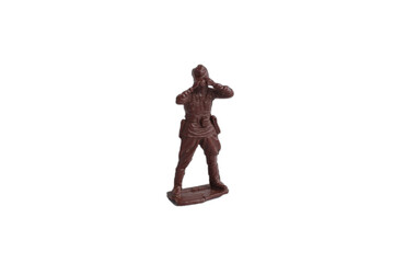 Toy soldiers isolated on white background. Old vintage toy soldiers