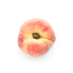 Fresh ripe donut peach isolated on white, top view