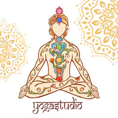 Yoga man. Ornament beautiful Concept of meditation. Geometric element hand drawn. Vector illustration