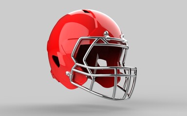 Fototapeta premium Sample American football Red helmet. Perspective view. Sport equipment. 3D render Illustration Isolated on white background.
