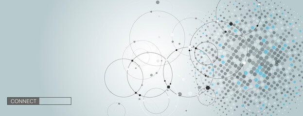 Obraz premium Gray circle connect on halftone background. Banner template. Abstract vector illustration
