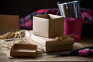 Brown paper gift box and decoration accessories, present for giving in special day