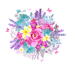 Obraz na płótnie Canvas Beautiful rich bouquet of flowers. Vector illustration