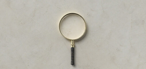 centered magnification glass on empty concrete background