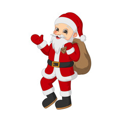 Cartoon santa claus with bag isolated on white background