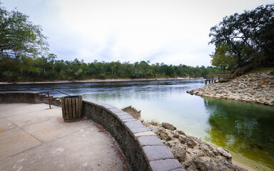 BRANFORD, FLORIDA, UNITED STATES - Oct 20, 2018: Confluence of Little River Springs and Suwannee...