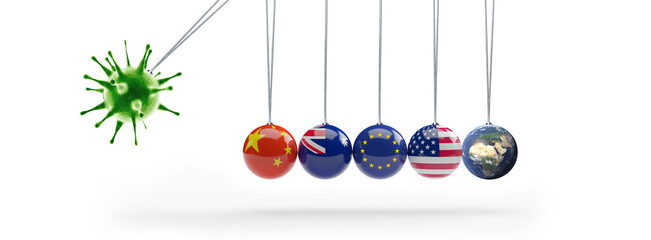 Covid-19 conoravirus outbreak like a pendulum. 3D illustration