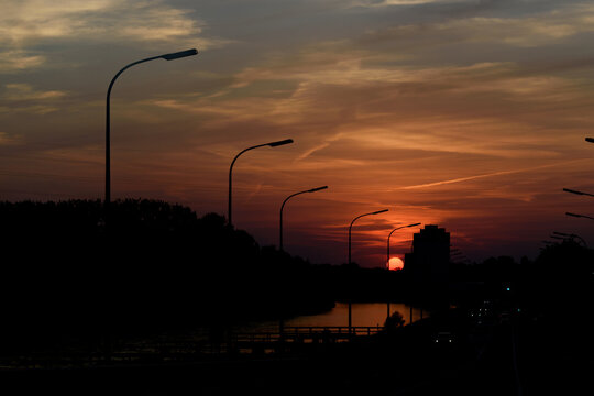 colourful sunset along the river