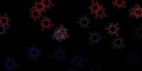 Dark blue, yellow vector background with covid-19 symbols.