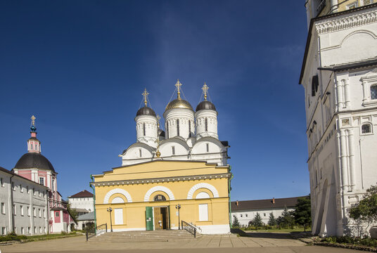 Beautiful view of Pafnutiev St. Borovsky Monastery in Russia on a sunny day