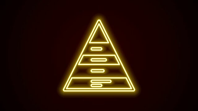 Glowing neon line Business pyramid chart infographics icon isolated on black background. Pyramidal stages graph elements. 4K Video motion graphic animation