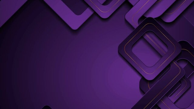 Dark violet and golden geometric motion background with abstract squares. Seamless looping. Video animation Ultra HD 4K 3840x2160