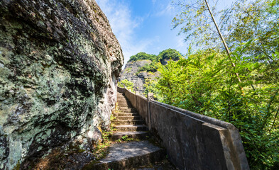 Fototapeta na wymiar Uphill stairs in Tianmen Mountain, Zijiang County, Guilin, Guangxi