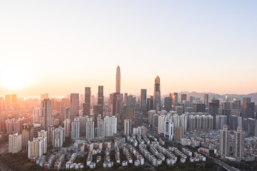 The high-rise skyline scenery of Luohu and Nanshan in the evening in Shenzhen, China