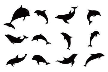 dolphin silhouette icon vector set for logo