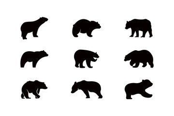 bear silhouette icon vector set for logo
