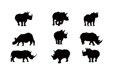 rhinoceros silhouette icon vector set for logo