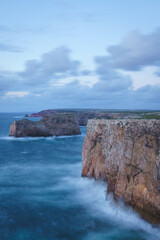 Fototapeta na wymiar Natural landscapes of coastline beach in Portugal, cliffs at Cabo de São Vicente
