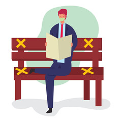 man sitting on chair wearing mask vector illustration in flat style