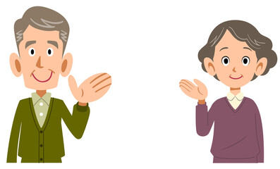 案内するシニア夫婦　上半身
