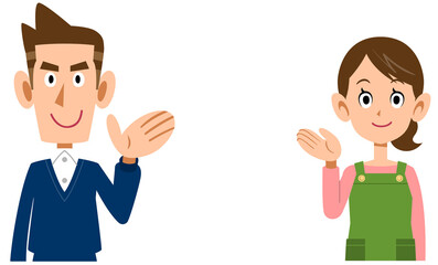 案内する若い夫婦　上半身
