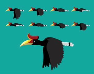 Animal Animation Sequence Rhinoceros Hornbill Flying Cartoon Vector