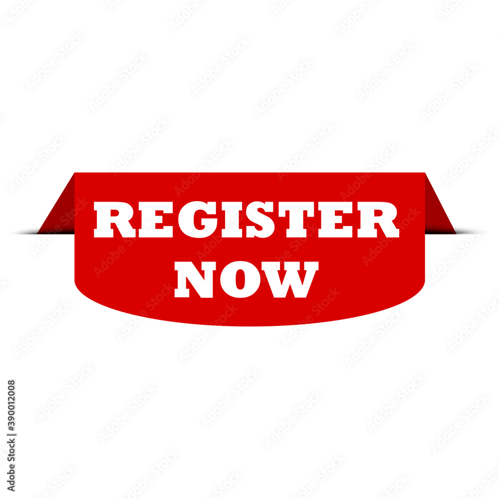 Poster register now button. red label for registration. logging computer icon. vector illustration. stock i